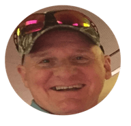 Smiling man wearing camouflage hat and reflective sunglasses indoors