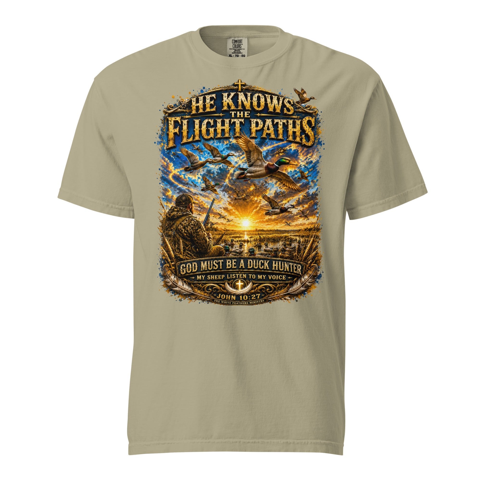 He Knows the Flight Paths Duck Hunter Unisex T-Shirt - The White Feathers Ministry