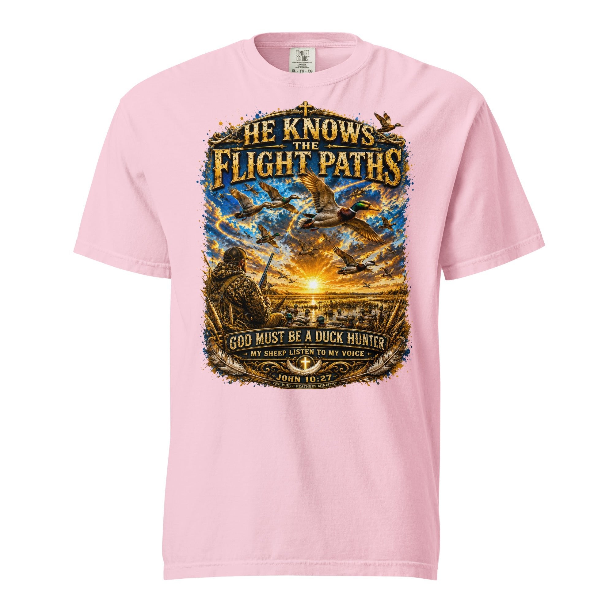 He Knows the Flight Paths Duck Hunter Unisex T-Shirt - The White Feathers Ministry