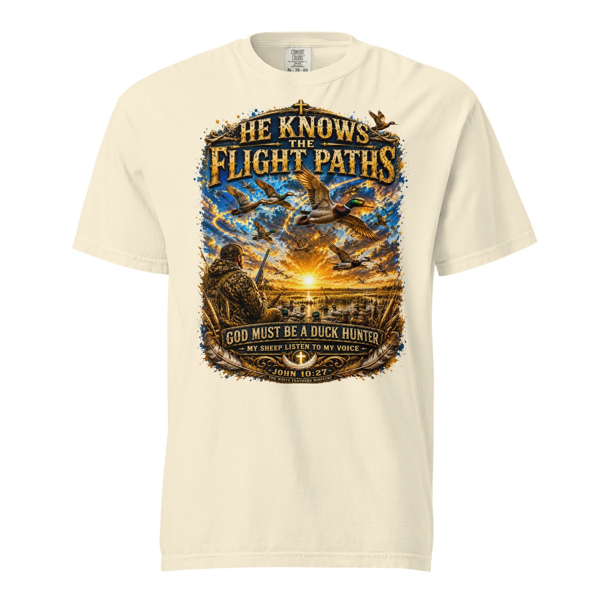 He Knows the Flight Paths Duck Hunter Unisex T-Shirt - The White Feathers Ministry