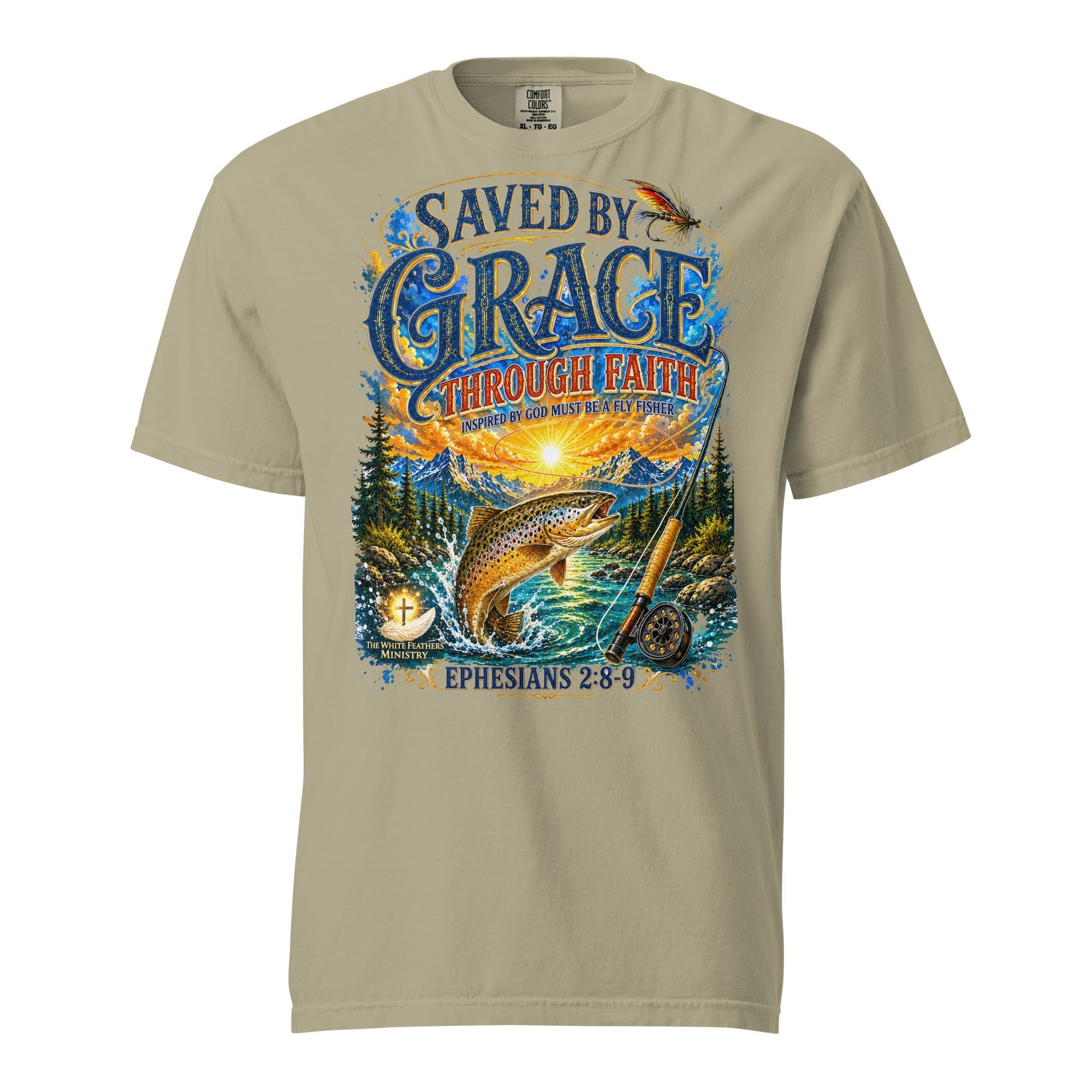 Saved by Grace Through Faith Fly Fishing Unisex T-Shirt - The White Feathers Ministry