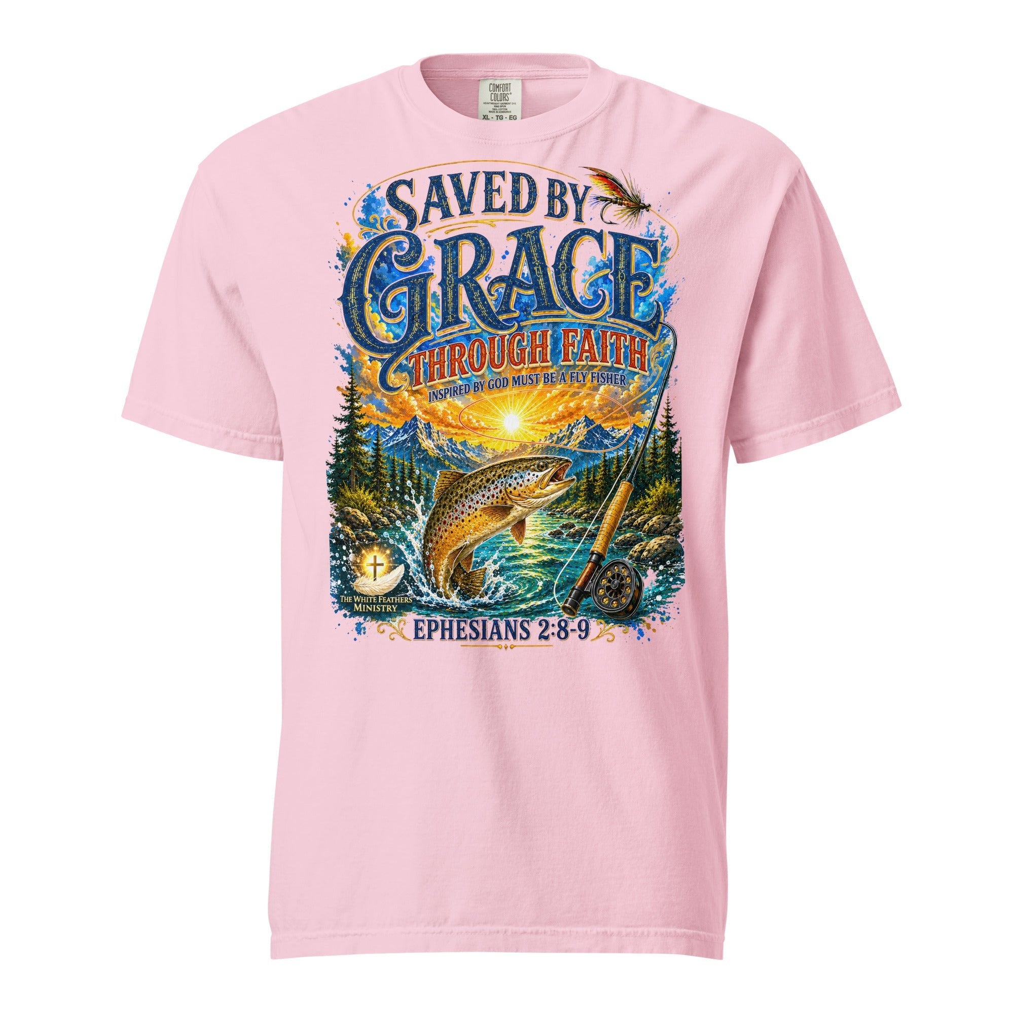 Saved by Grace Through Faith Fly Fishing Unisex T-Shirt - The White Feathers Ministry