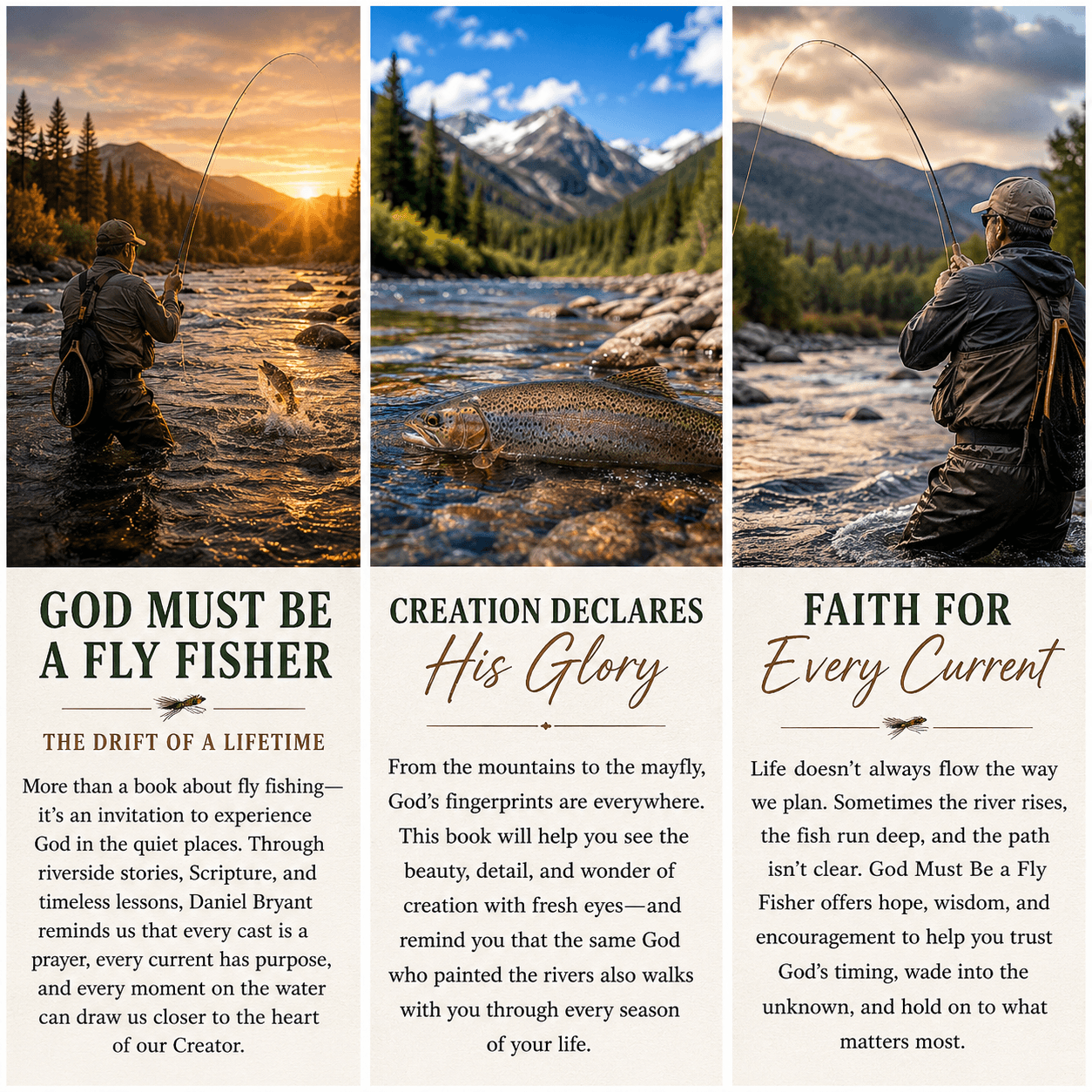 Fly fisherman in mountain river at sunset, trout, faith-based outdoor devotionals by Daniel Bryant