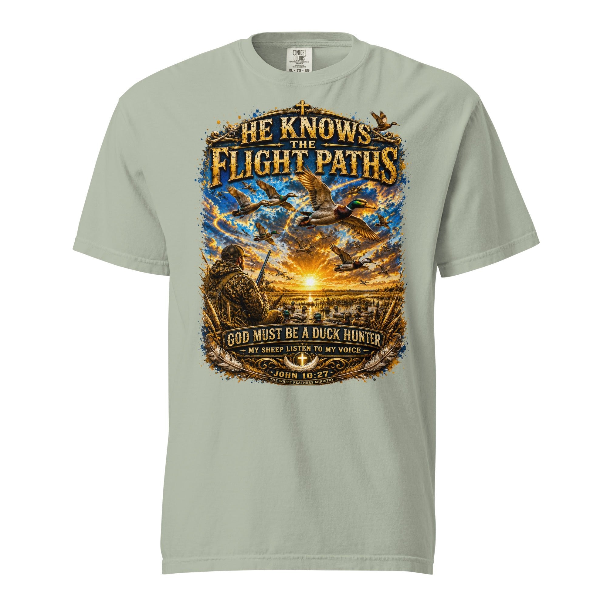He Knows the Flight Paths Duck Hunter Unisex T-Shirt - The White Feathers Ministry
